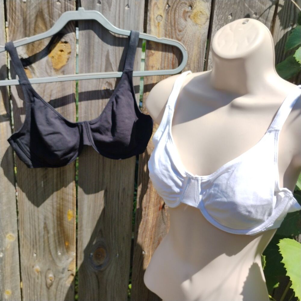 Fruit of the Loom 36C Underwire Bras Lot 2 Pc Black White Cotton Stretch 9292PRA